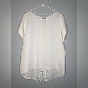 Terzo Millenio White Italian Linen Tunic Top w/ Crochet Lace Back Panel M